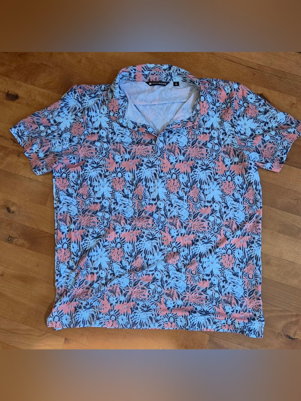 Travis Mathew Men's Floral Short-Sleeve Polo Shirt - Blue & Coral, XL
